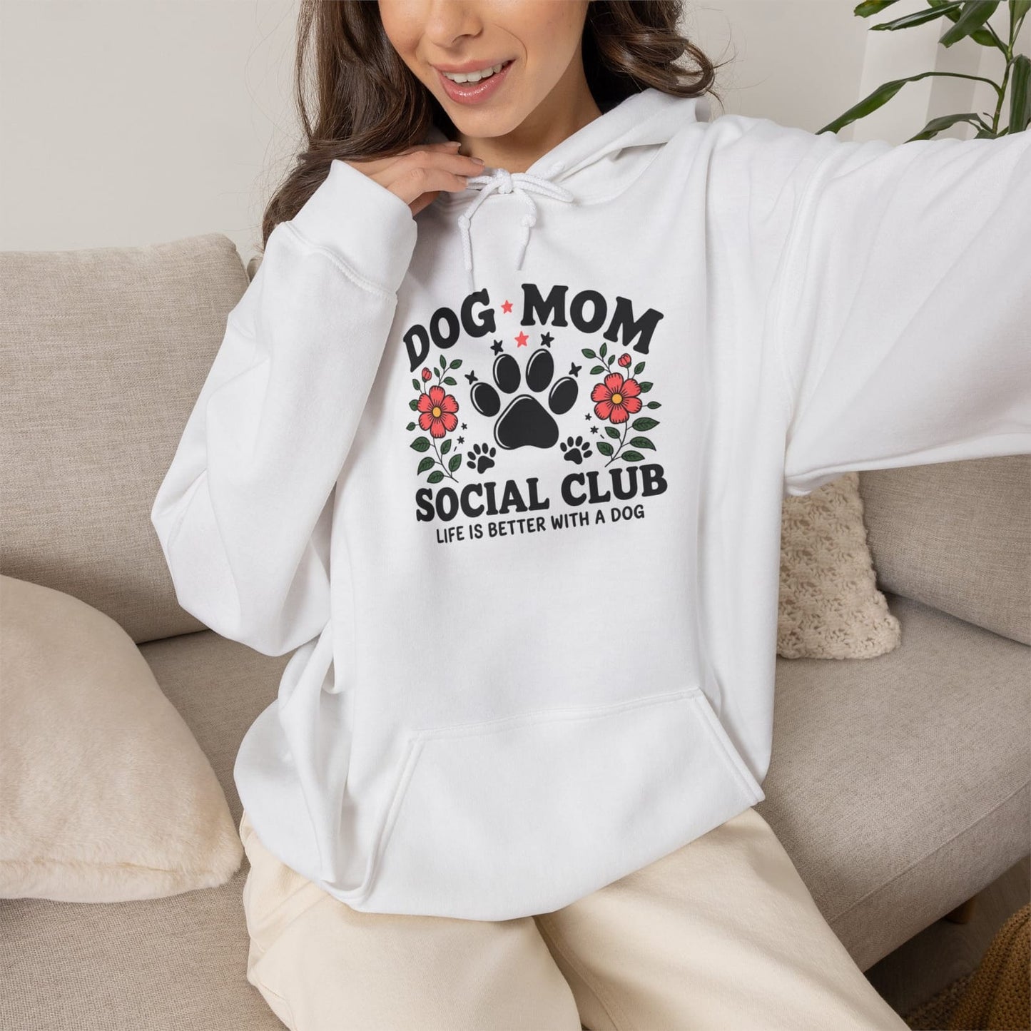 Dog Mom Social Club T-shirt | Paw Print Floral Design