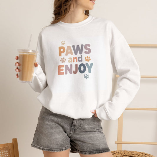 Paws and Enjoy T-Shirt | Paw Print Typography Tee, Pet Lover Shirt