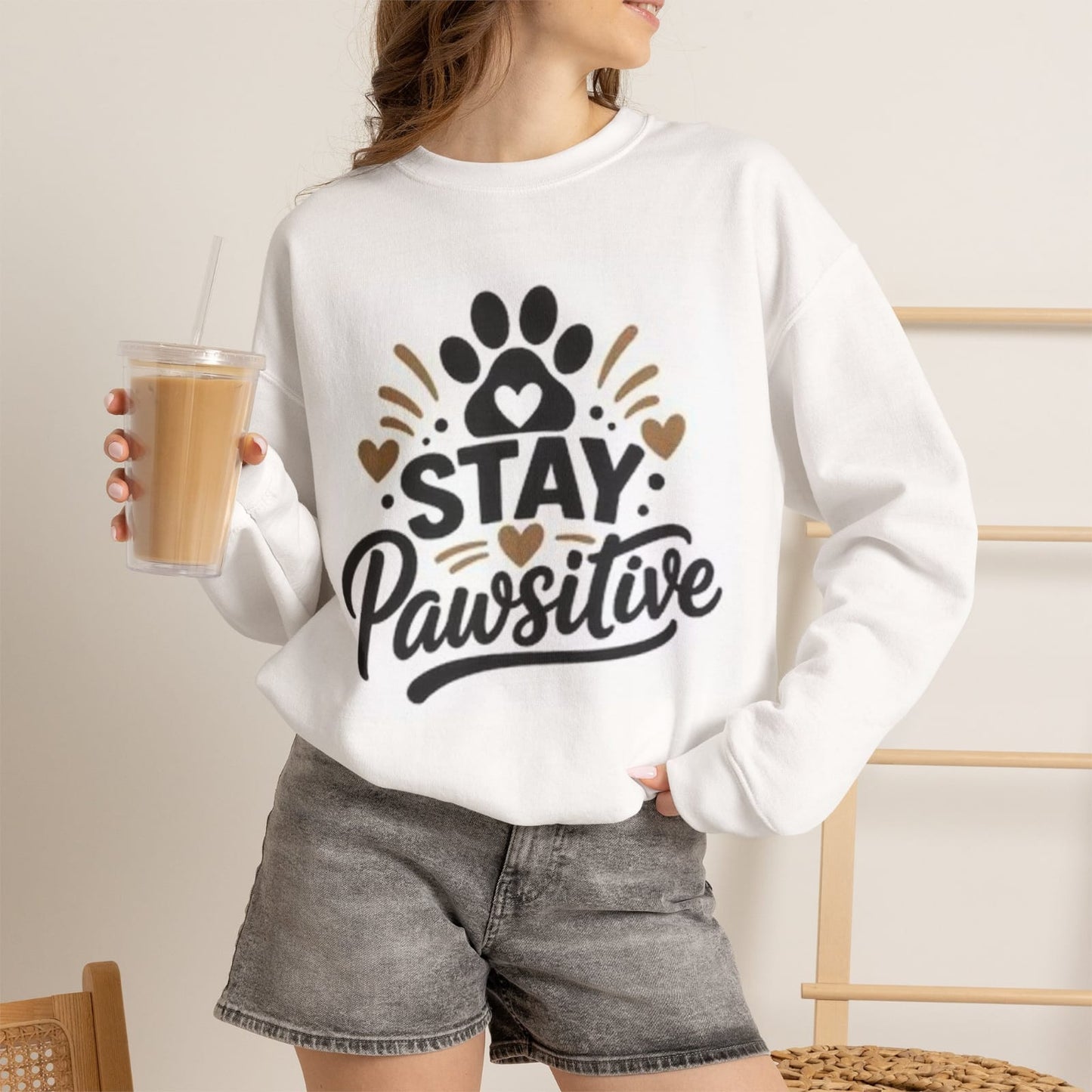 Stay Pawsitive paw print design T-shirt | Dog lover tee