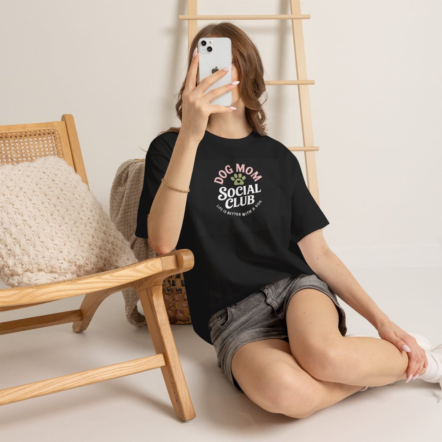Mom Social Club T-shirt | Paw Print Graphic, Life Is Better With A Dog