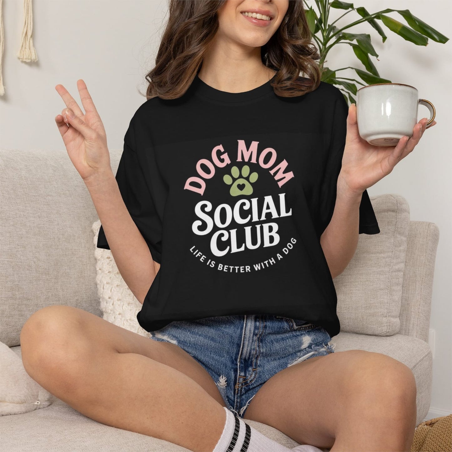 Mom Social Club T-shirt | Paw Print Graphic, Life Is Better With A Dog