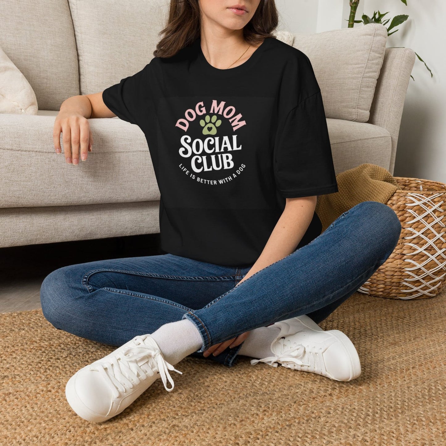 Mom Social Club T-shirt | Paw Print Graphic, Life Is Better With A Dog