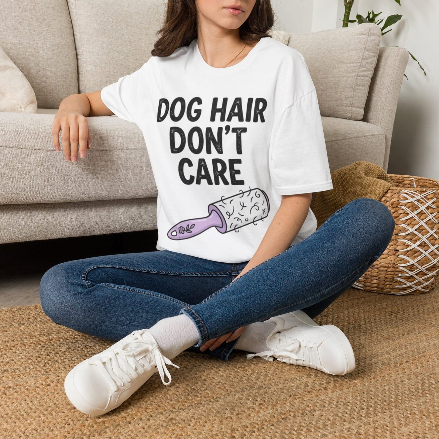 Dog Hair Don't Care T-Shirt | Lint Roller Illustration, Dog Lover Shirt