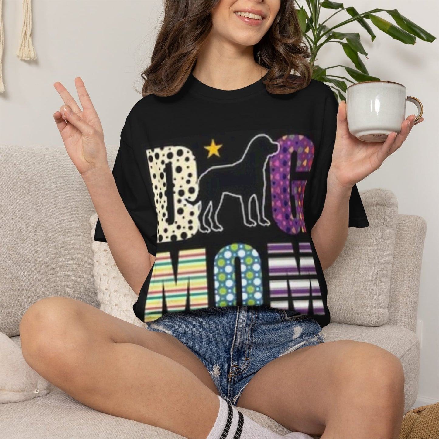 Big Mom dog silhouette T-Shirt | Colorful patterned letters