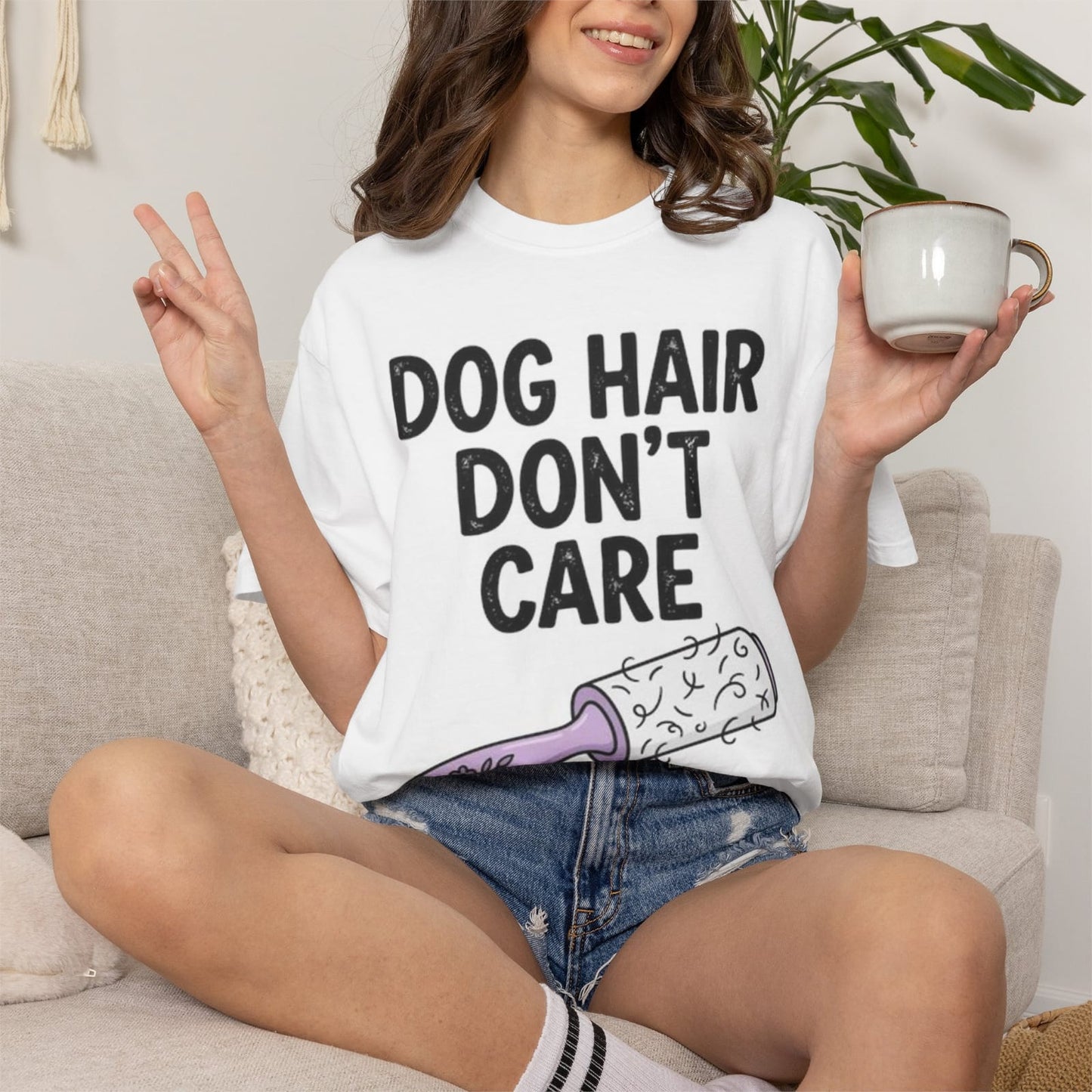 Dog Hair Don't Care T-Shirt | Lint Roller Illustration, Dog Lover Shirt