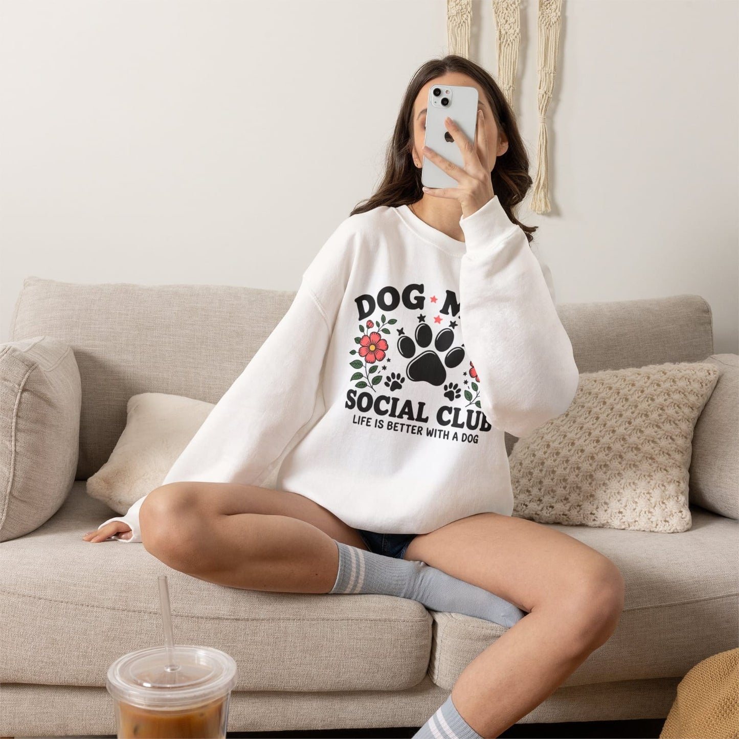 Dog Mom Social Club T-shirt | Paw Print Floral Design