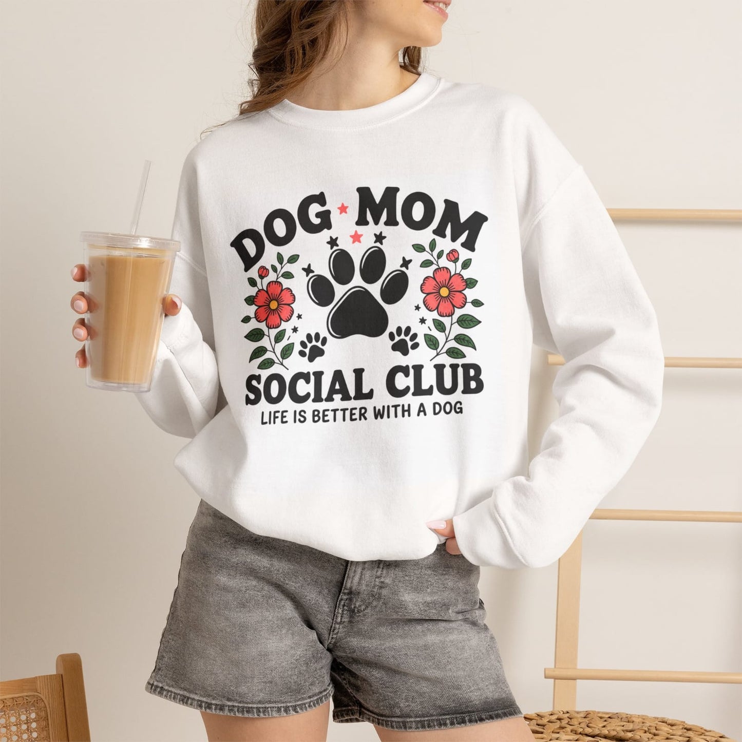 Dog Mom Social Club T-shirt | Paw Print Floral Design