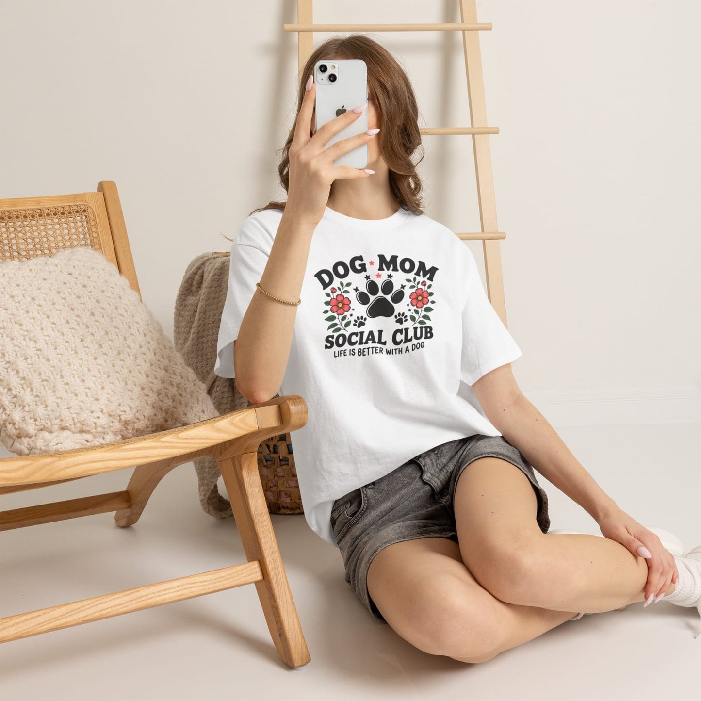 Dog Mom Social Club T-shirt | Paw Print Floral Design