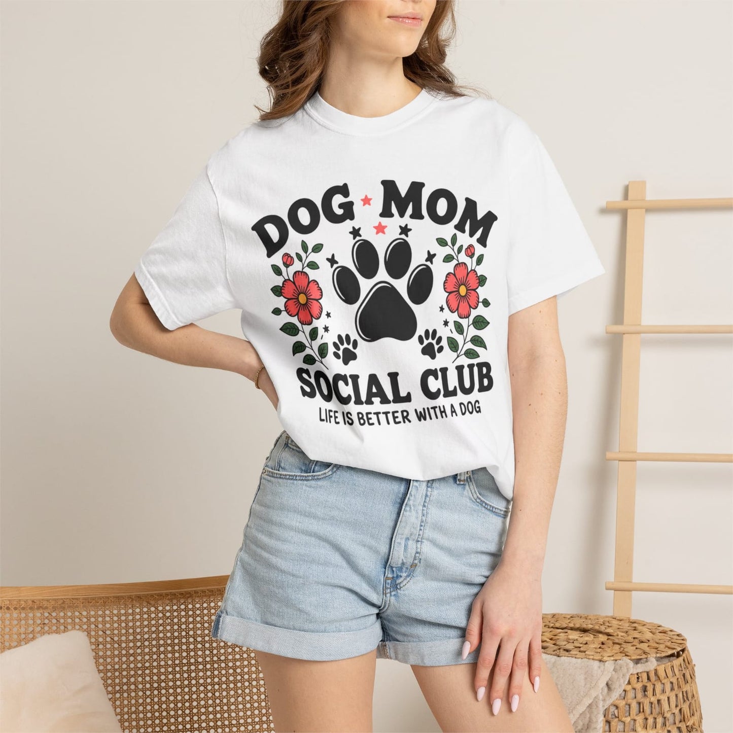 Dog Mom Social Club T-shirt | Paw Print Floral Design