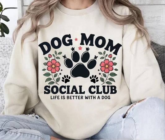 Dog Mom Social Club T-shirt | Paw Print Floral Design