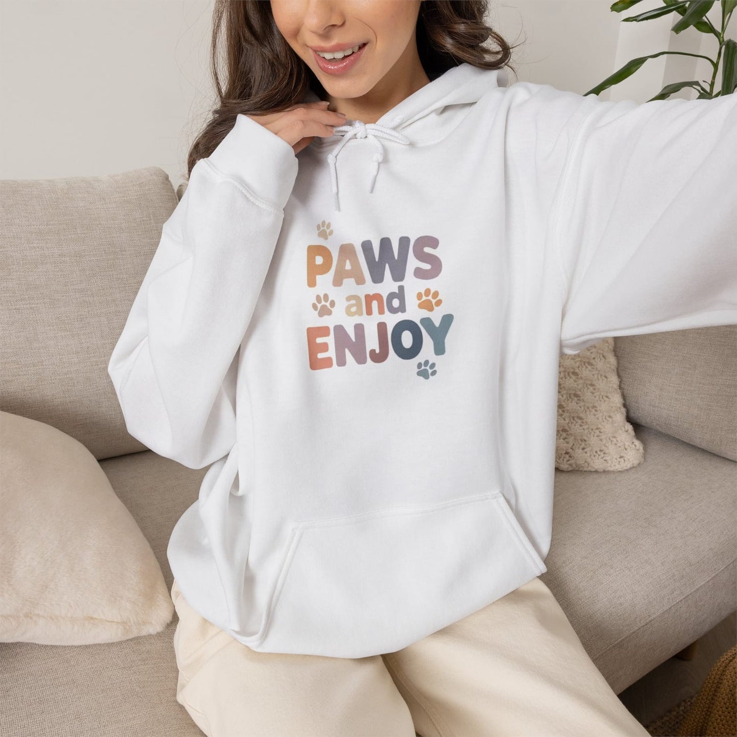 Paws and Enjoy T-Shirt | Paw Print Typography Tee, Pet Lover Shirt
