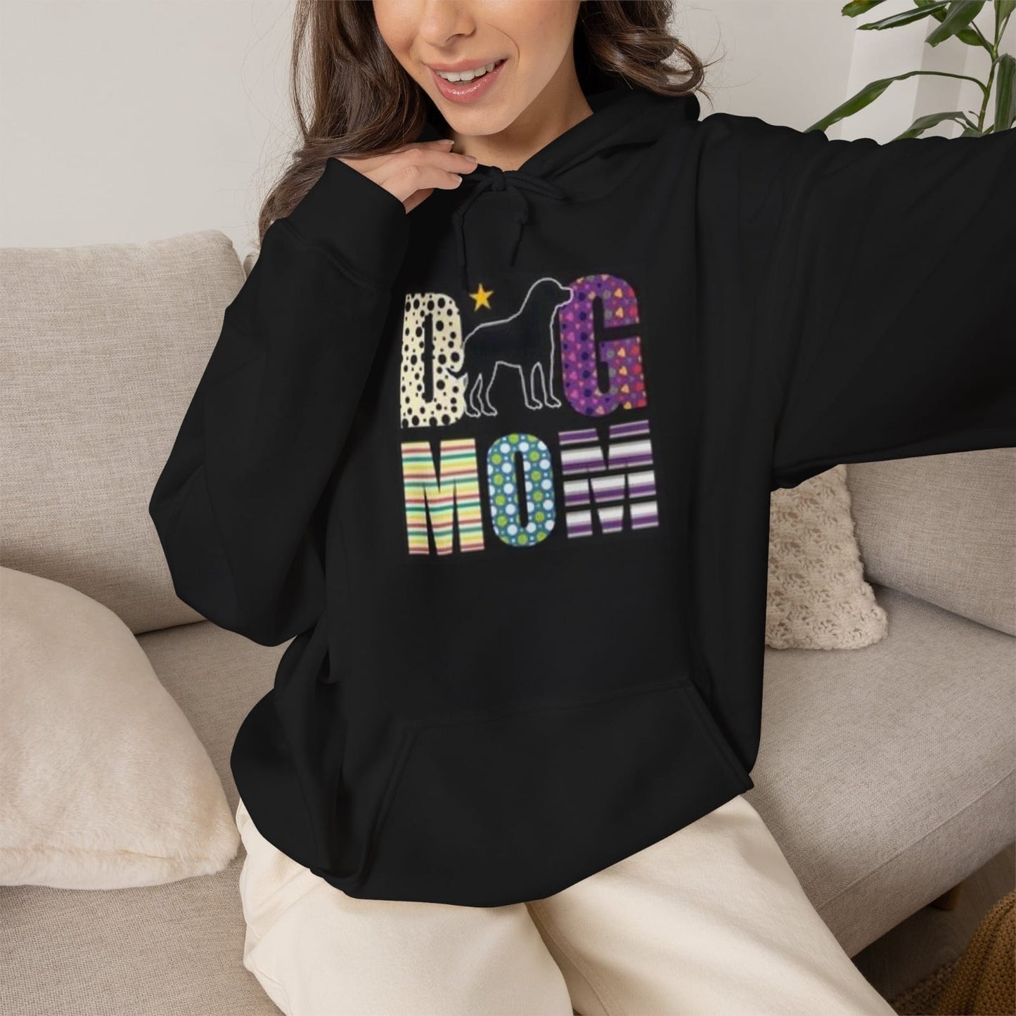 Big Mom dog silhouette T-Shirt | Colorful patterned letters