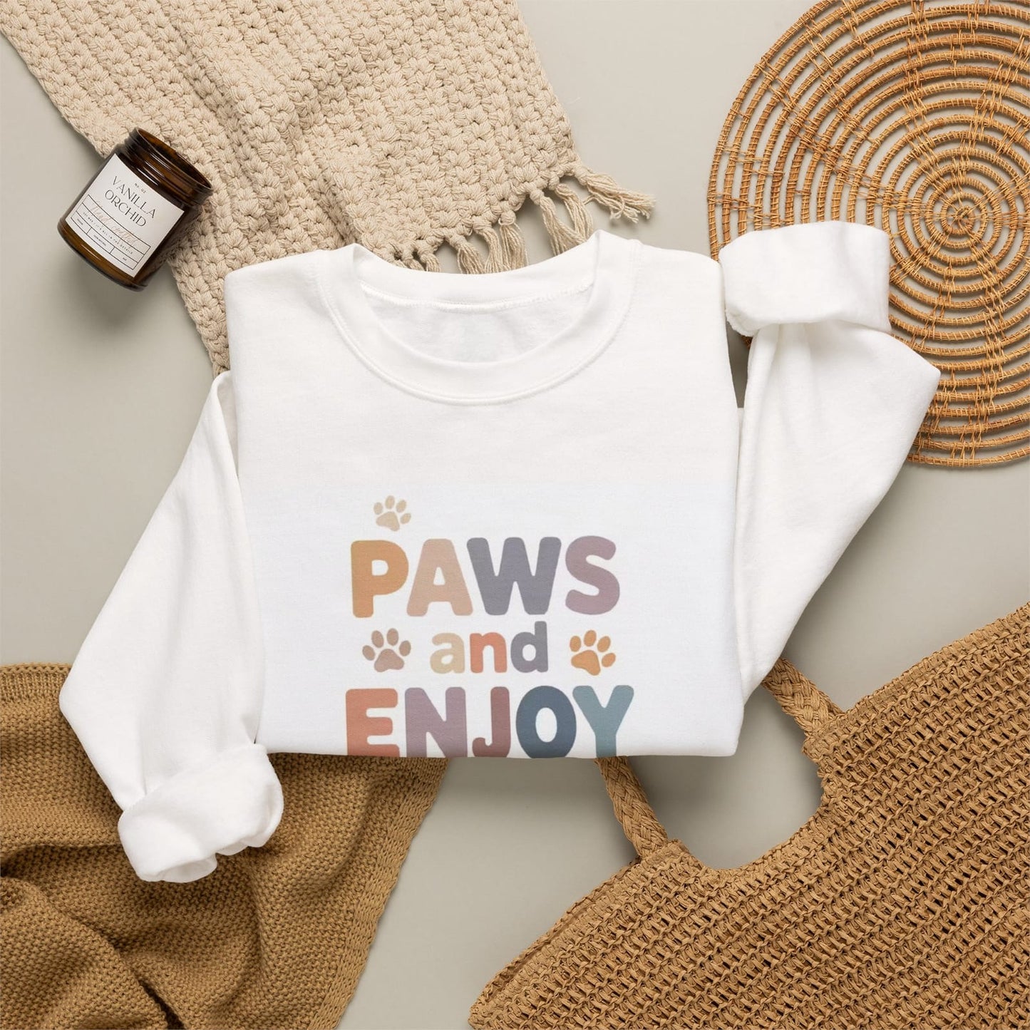 Paws and Enjoy T-Shirt | Paw Print Typography Tee, Pet Lover Shirt