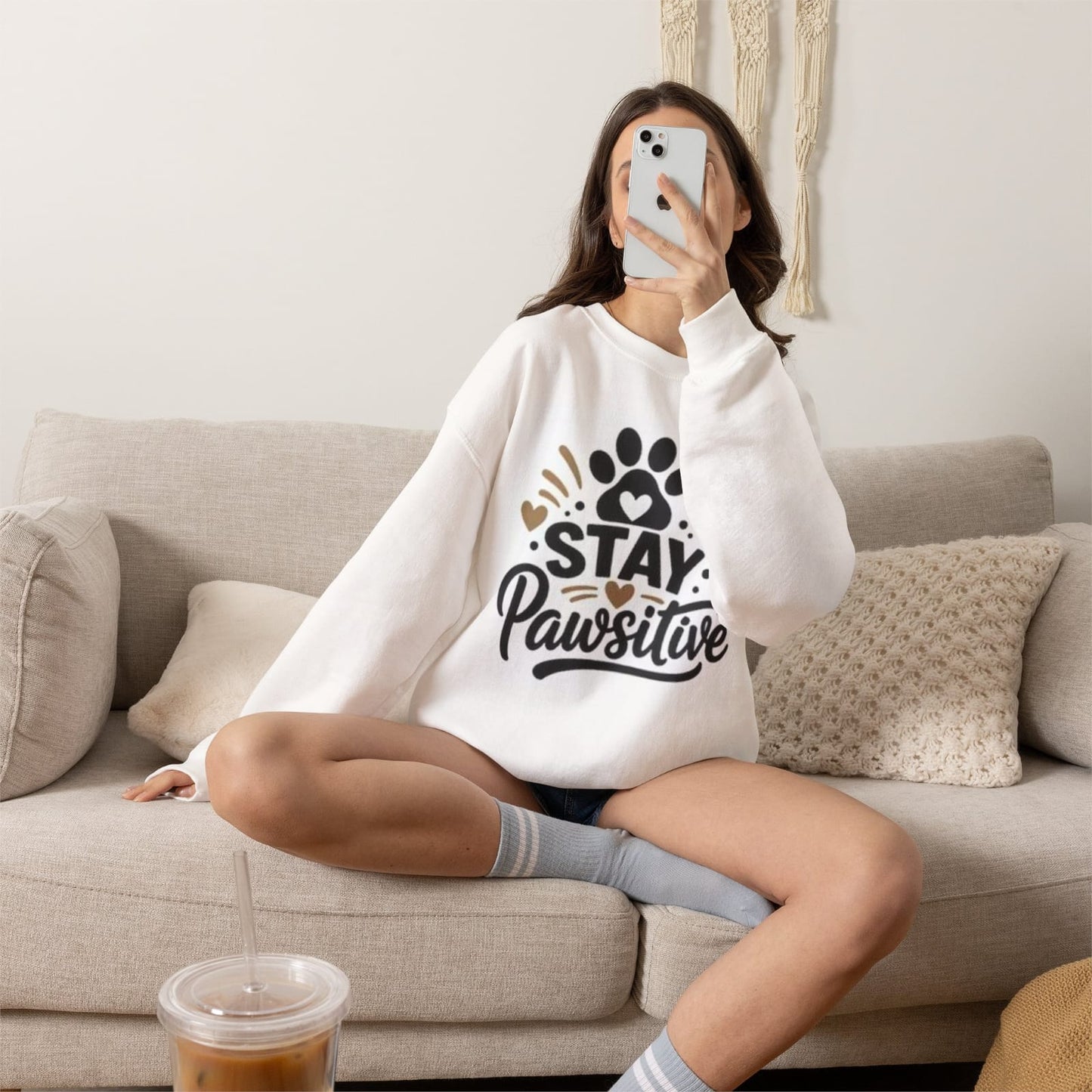 Stay Pawsitive paw print design T-shirt | Dog lover tee