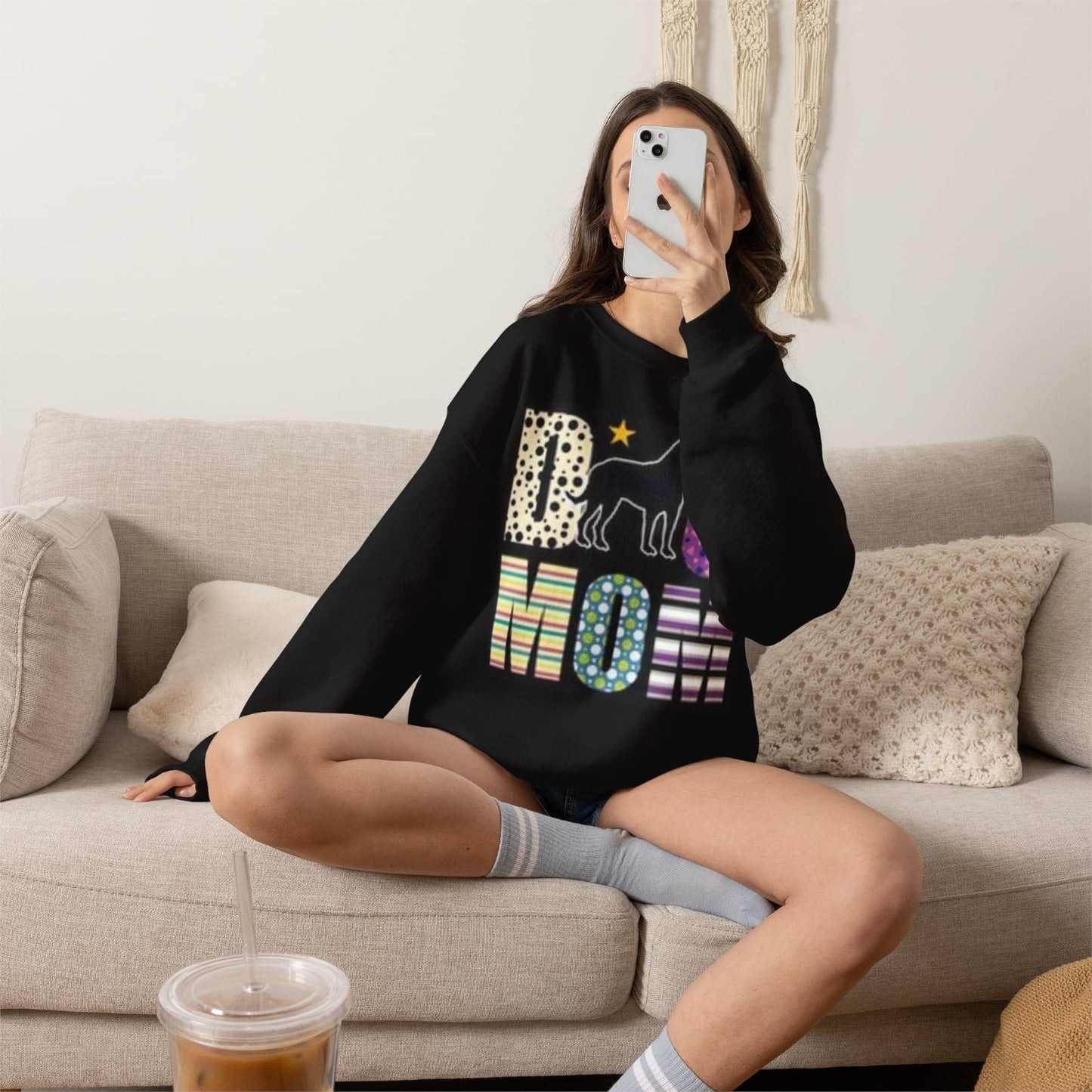 Big Mom dog silhouette T-Shirt | Colorful patterned letters