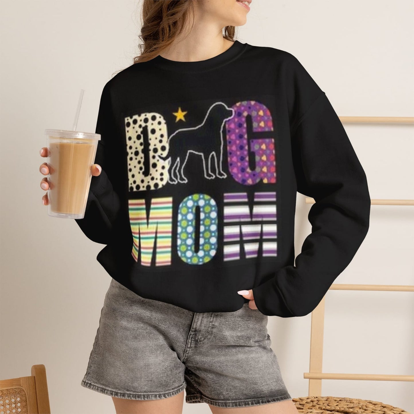 Big Mom dog silhouette T-Shirt | Colorful patterned letters