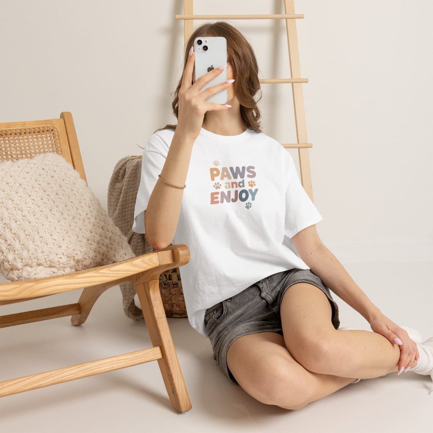 Paws and Enjoy T-Shirt | Paw Print Typography Tee, Pet Lover Shirt