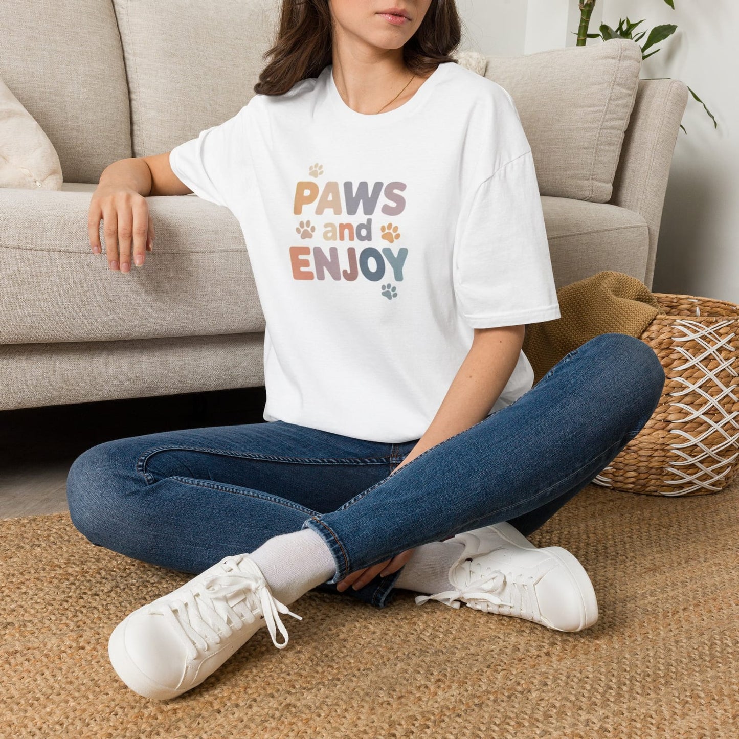 Paws and Enjoy T-Shirt | Paw Print Typography Tee, Pet Lover Shirt