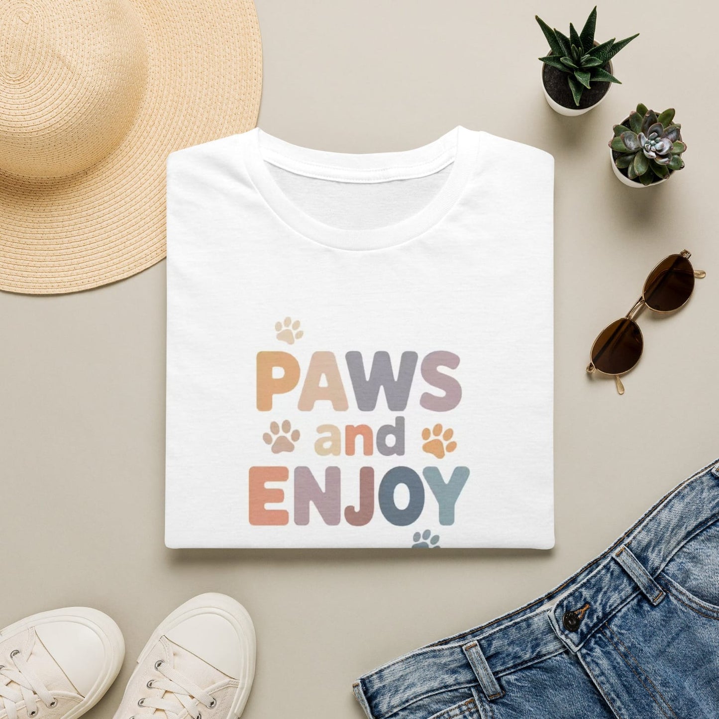 Paws and Enjoy T-Shirt | Paw Print Typography Tee, Pet Lover Shirt