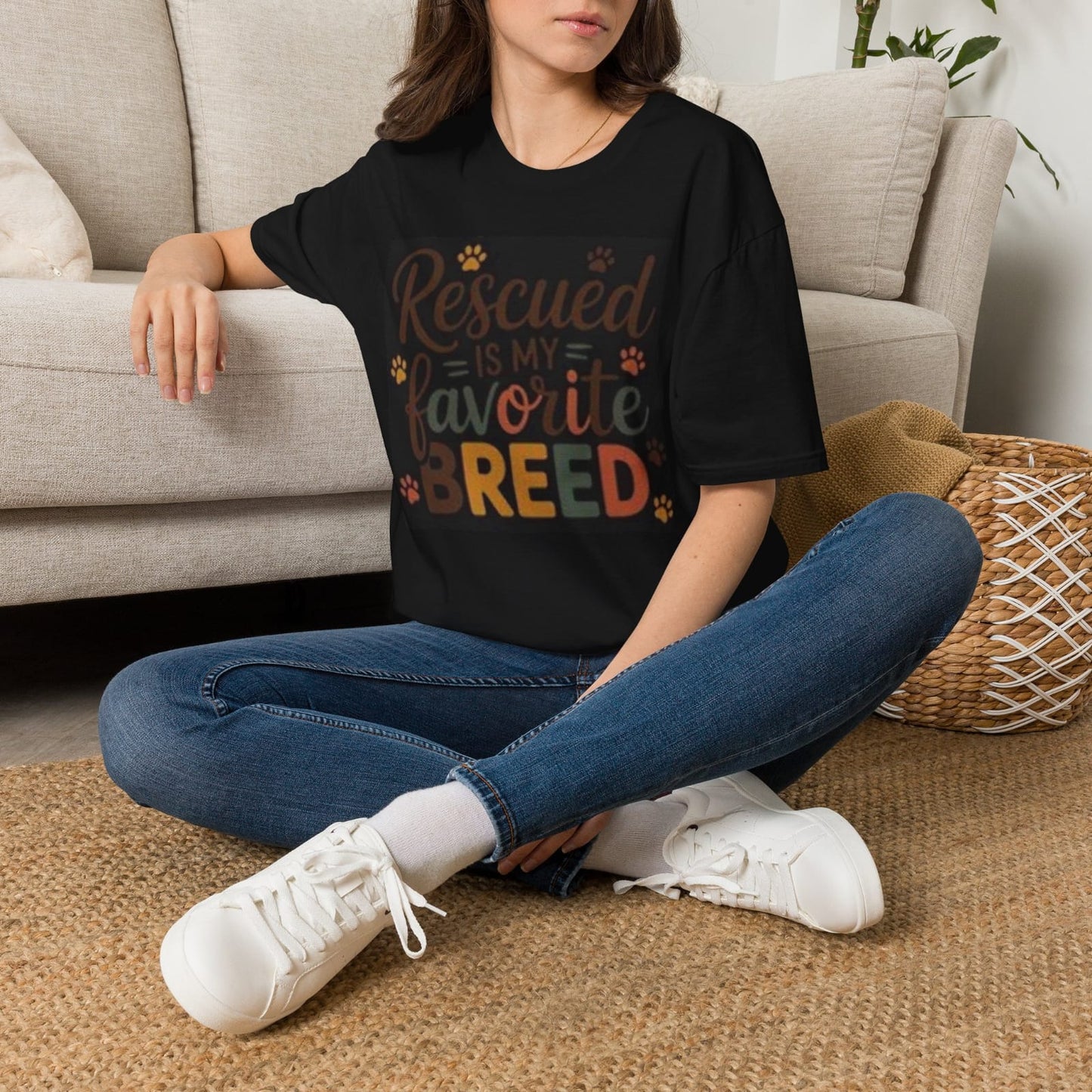 Rescued Is My Favorite Breed T-shirt | Dog Rescue Paw Design