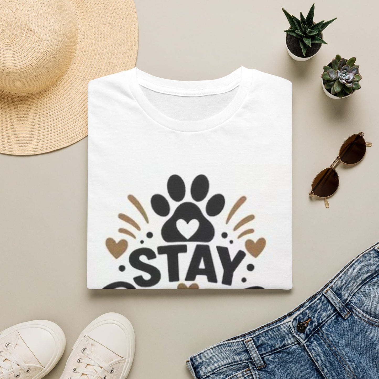 Stay Pawsitive paw print design T-shirt | Dog lover tee