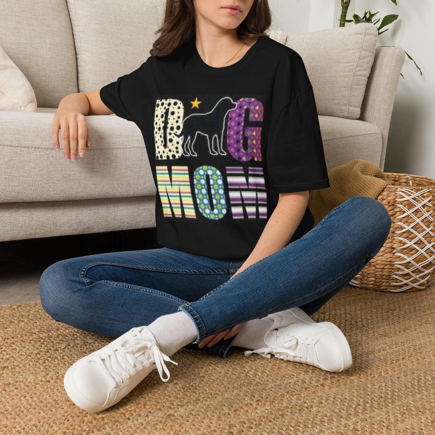 Big Mom dog silhouette T-Shirt | Colorful patterned letters