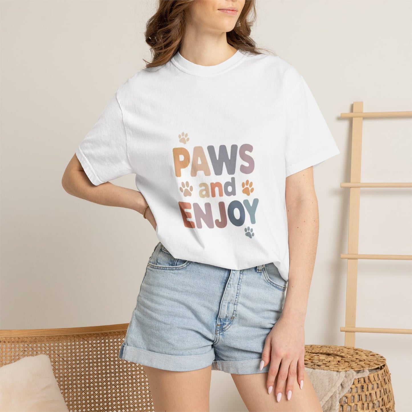 Paws and Enjoy T-Shirt | Paw Print Typography Tee, Pet Lover Shirt