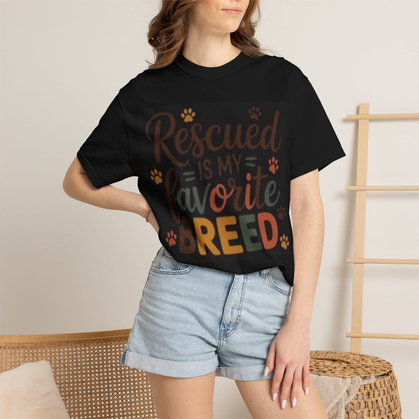 Rescued Is My Favorite Breed T-shirt | Dog Rescue Paw Design