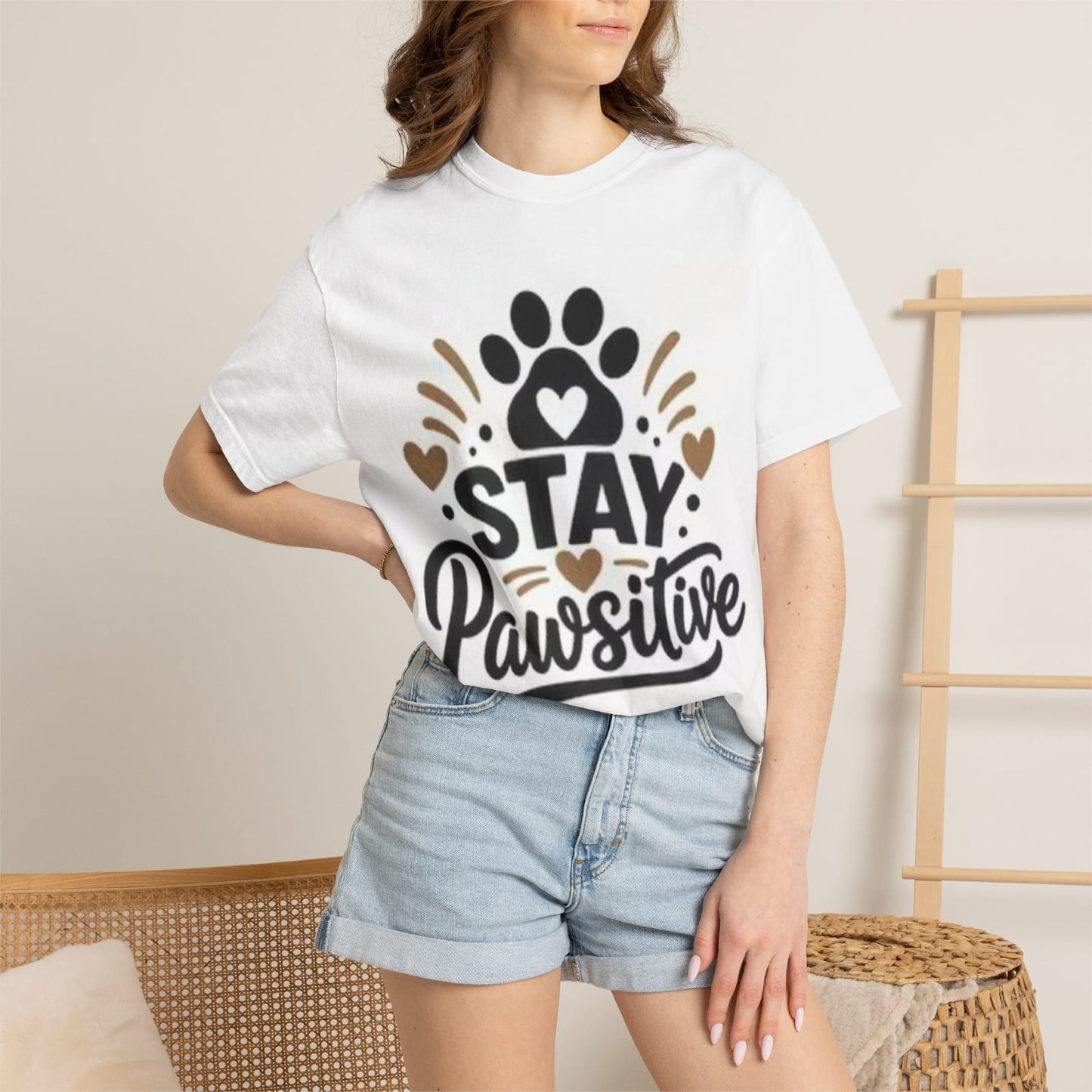 Stay Pawsitive paw print design T-shirt | Dog lover tee