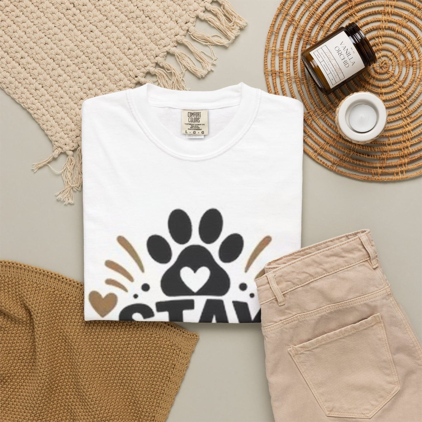 Stay Pawsitive paw print design T-shirt | Dog lover tee
