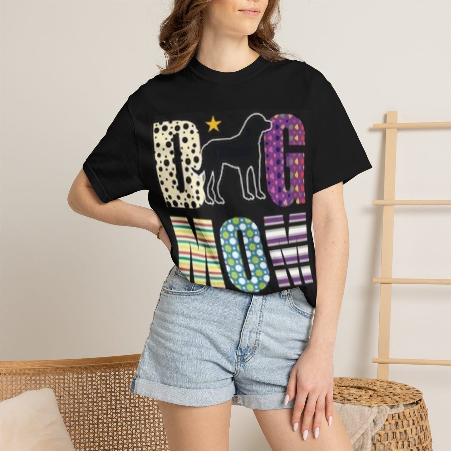 Big Mom dog silhouette T-Shirt | Colorful patterned letters