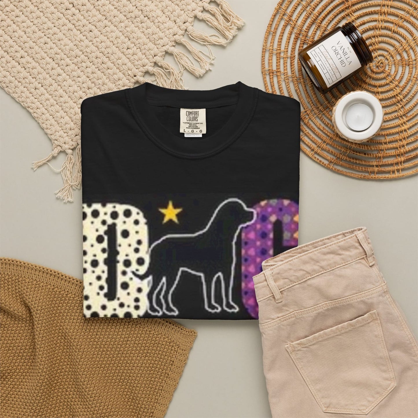 Big Mom dog silhouette T-Shirt | Colorful patterned letters